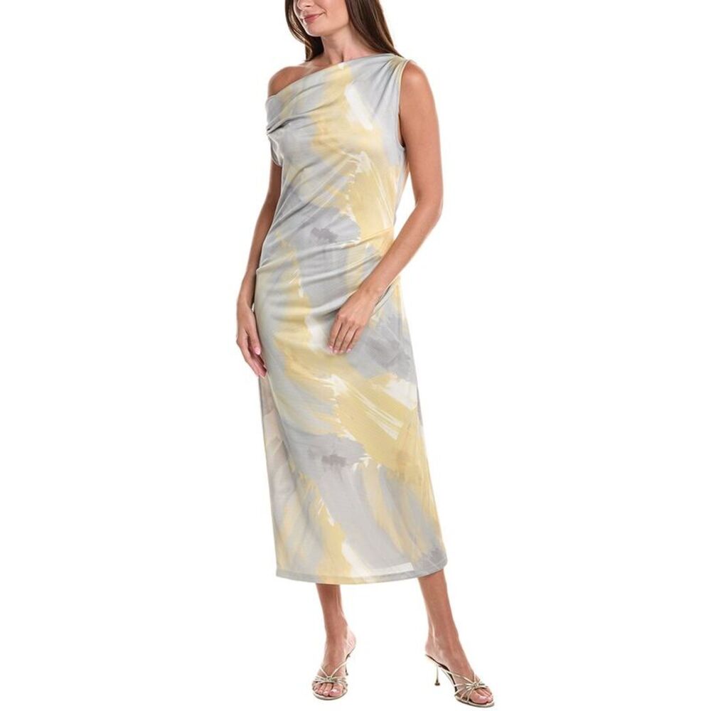 Kenneth Cole Womens Off Shoulder Ruched Waist Midi Dress, Yellow